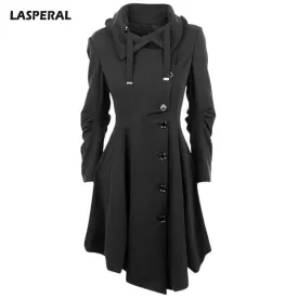 LASPERAL 2017 Irregular Turn-down Collar Long Wool Blend Coat Women Single Breasted Overcoat Autumn Winter Slim Fit Coats Female