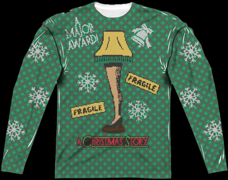 Leg Lamp Faux Ugly Sweater Christmas Story Long Sleeve Tee