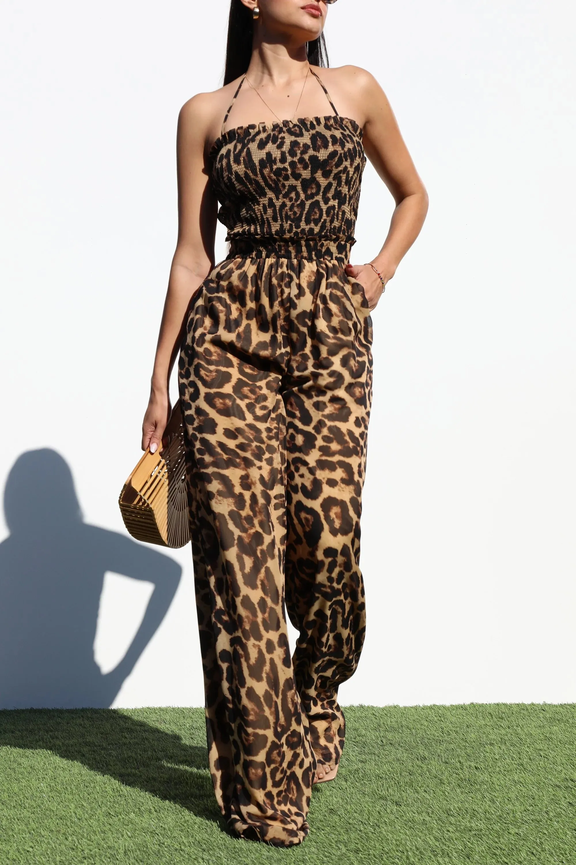 Leopard Halter Top Jumpsuit