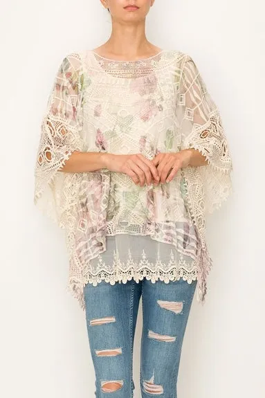 Marina Crochet Rose Print Top