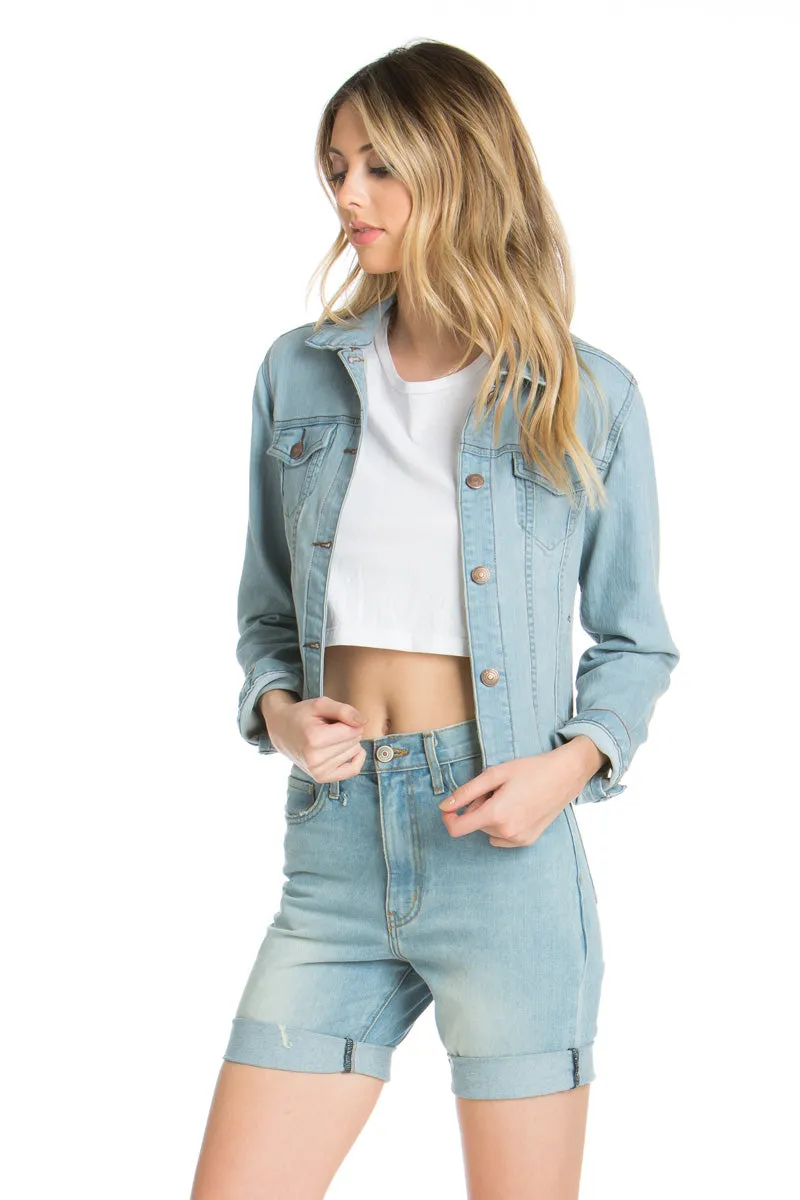 Melrose Cropped Denim Jacket Light Wash