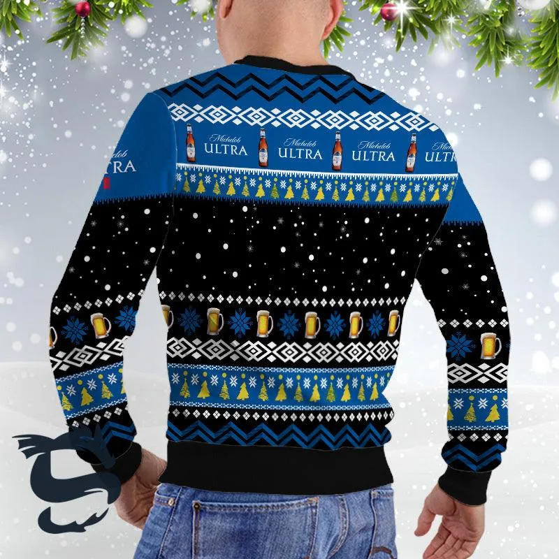 Michelob Ultra Santa Reindeer Snowflake Christmas Sweater