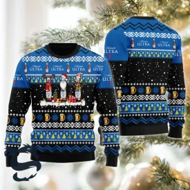 Michelob Ultra Santa Reindeer Snowflake Christmas Sweater