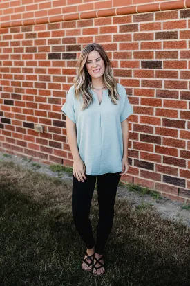 Notched Flowy Blouse