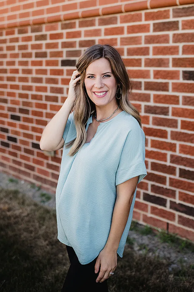 Notched Flowy Blouse
