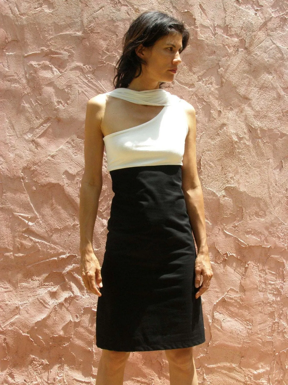 One Shoulder  Dress with a Scarf