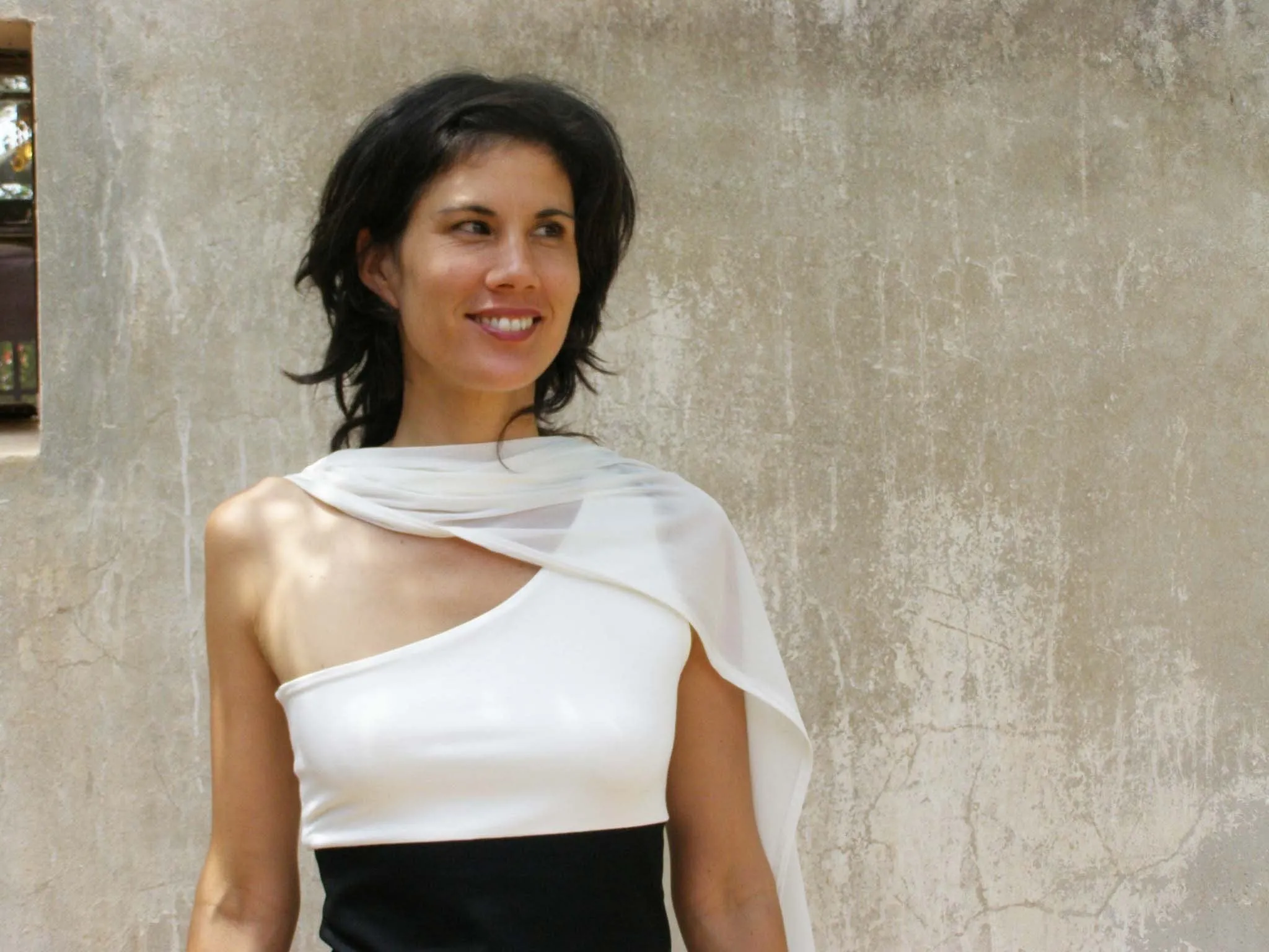 One Shoulder  Dress with a Scarf