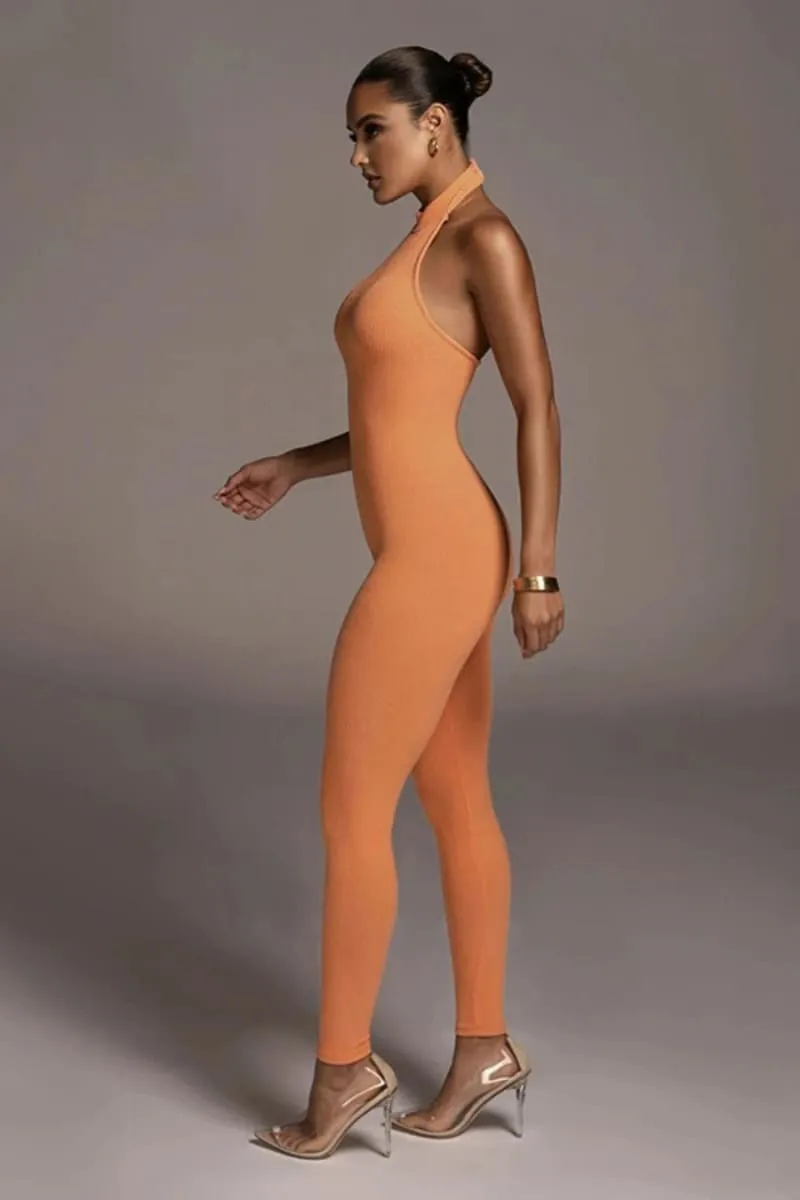 Orange Backless Halter Jumpsuit
