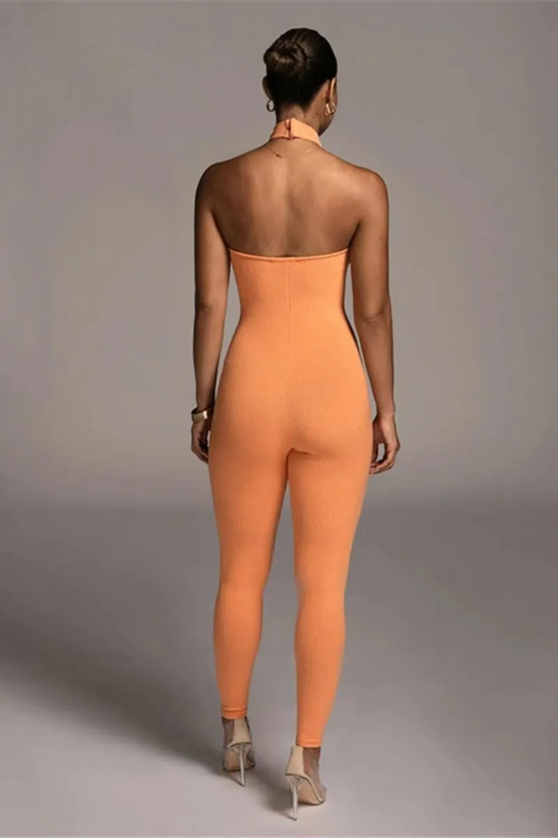Orange Backless Halter Jumpsuit