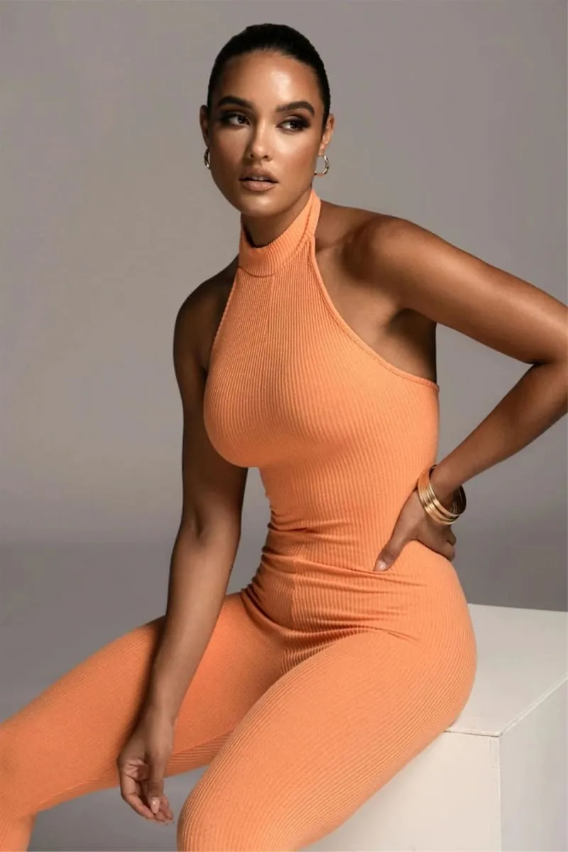 Orange Backless Halter Jumpsuit