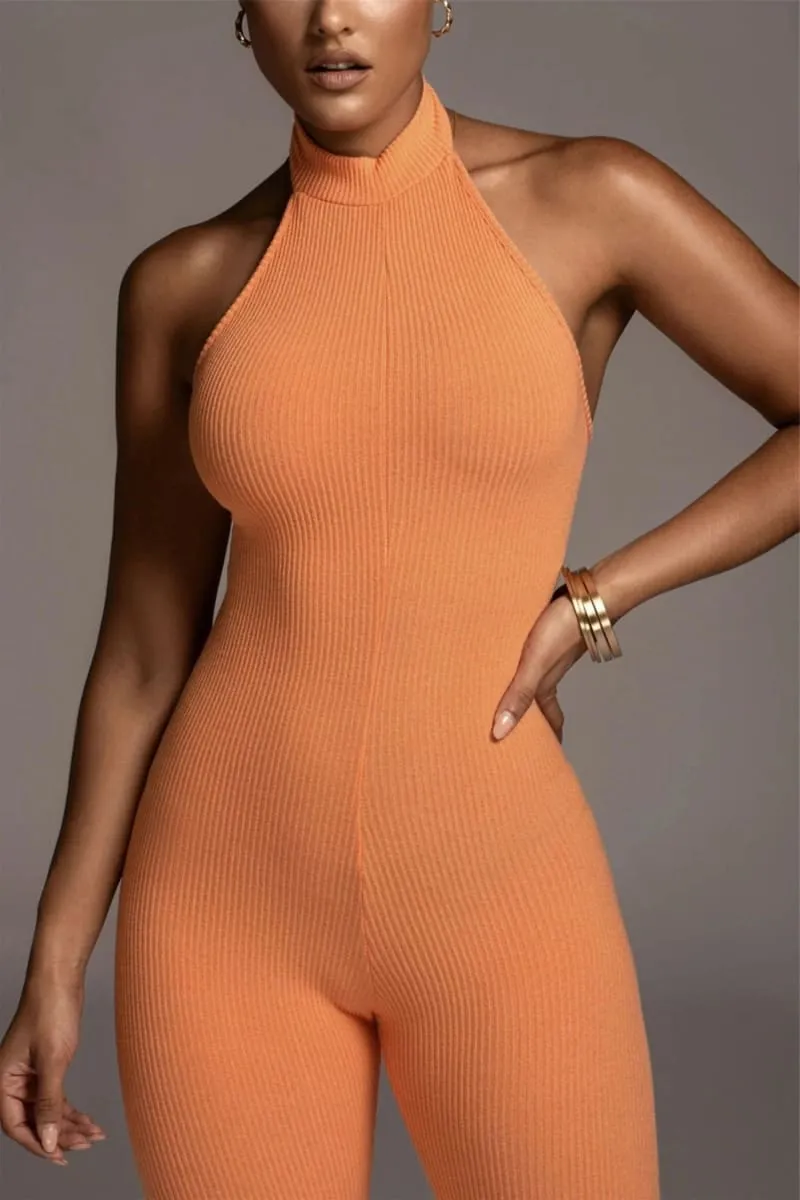 Orange Backless Halter Jumpsuit