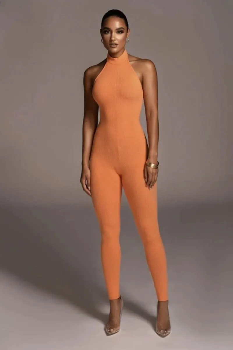 Orange Backless Halter Jumpsuit