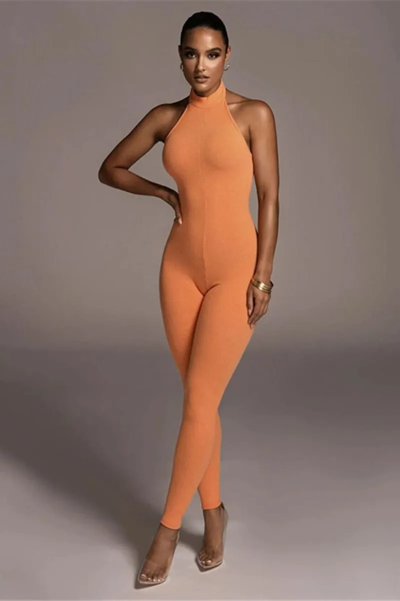 Orange Backless Halter Jumpsuit