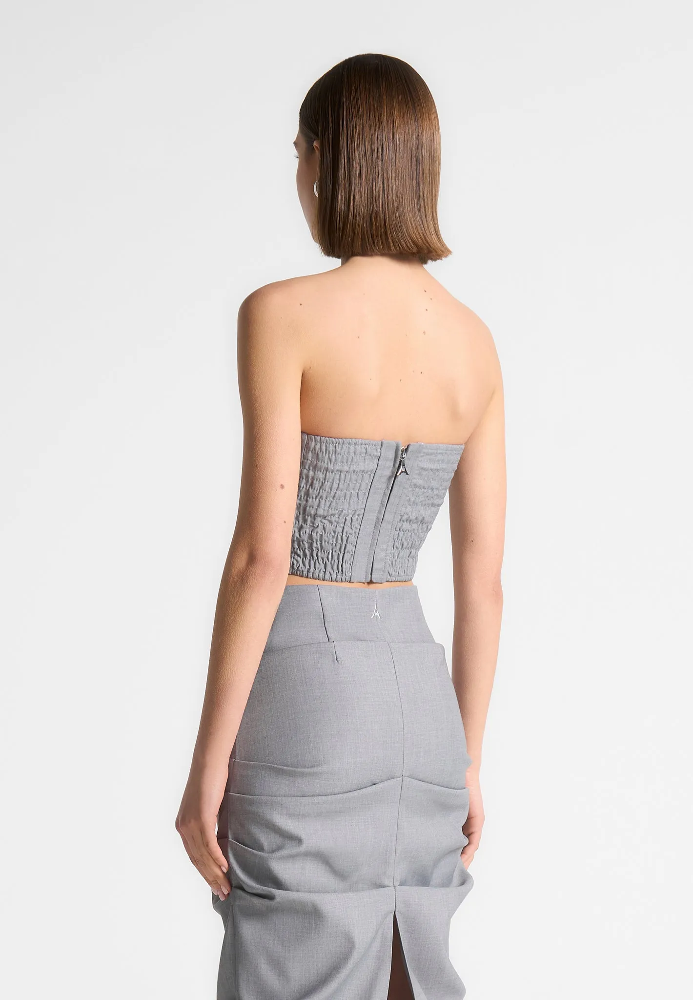 Pleated Bandeau Tailored Corset Top - Grey