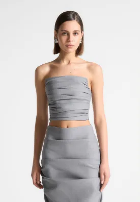 Pleated Bandeau Tailored Corset Top - Grey