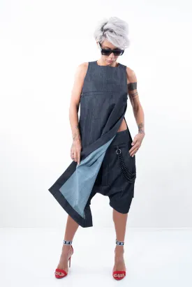 Plus Size Denim Sleeveless Tunic Dress