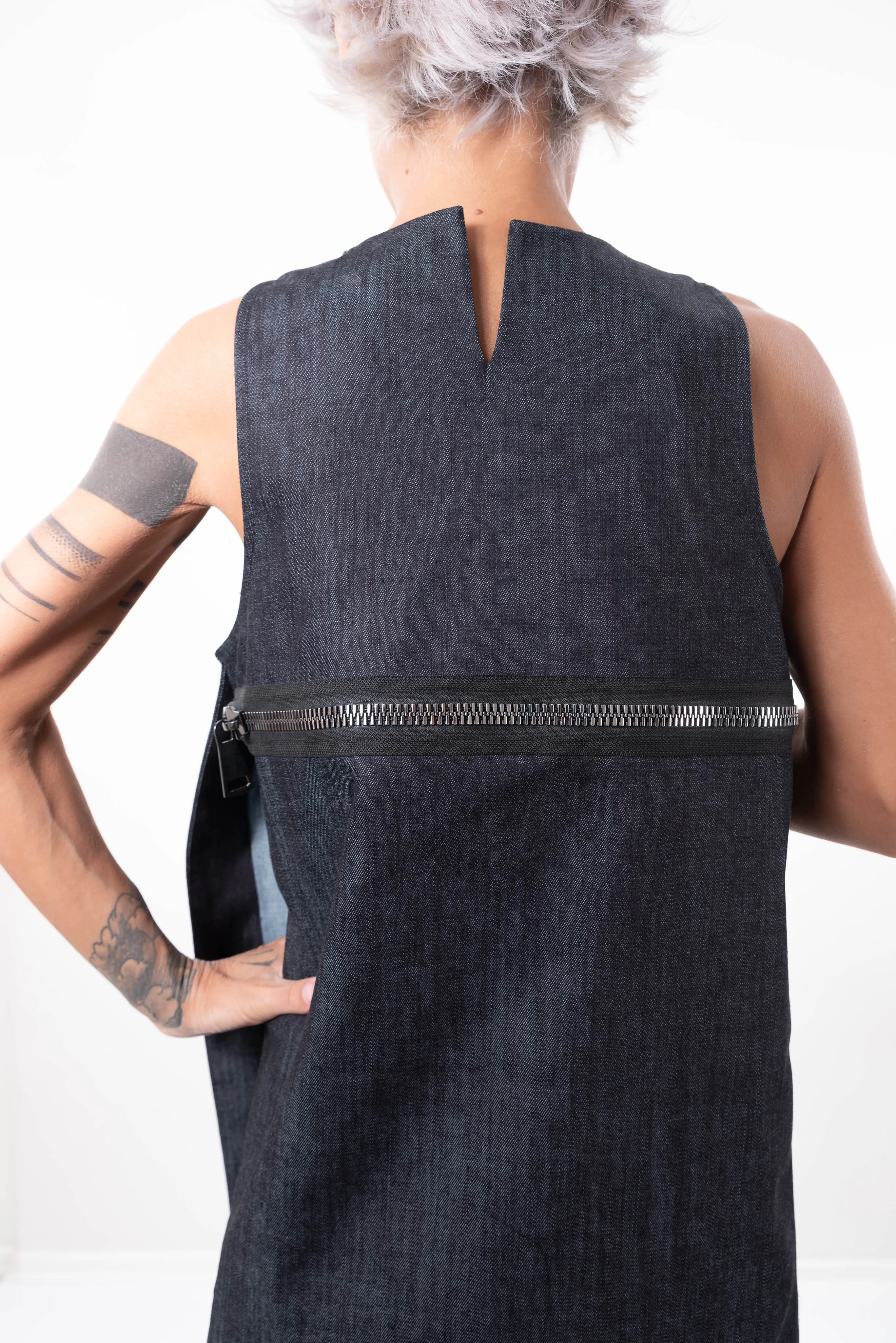 Plus Size Denim Sleeveless Tunic Dress