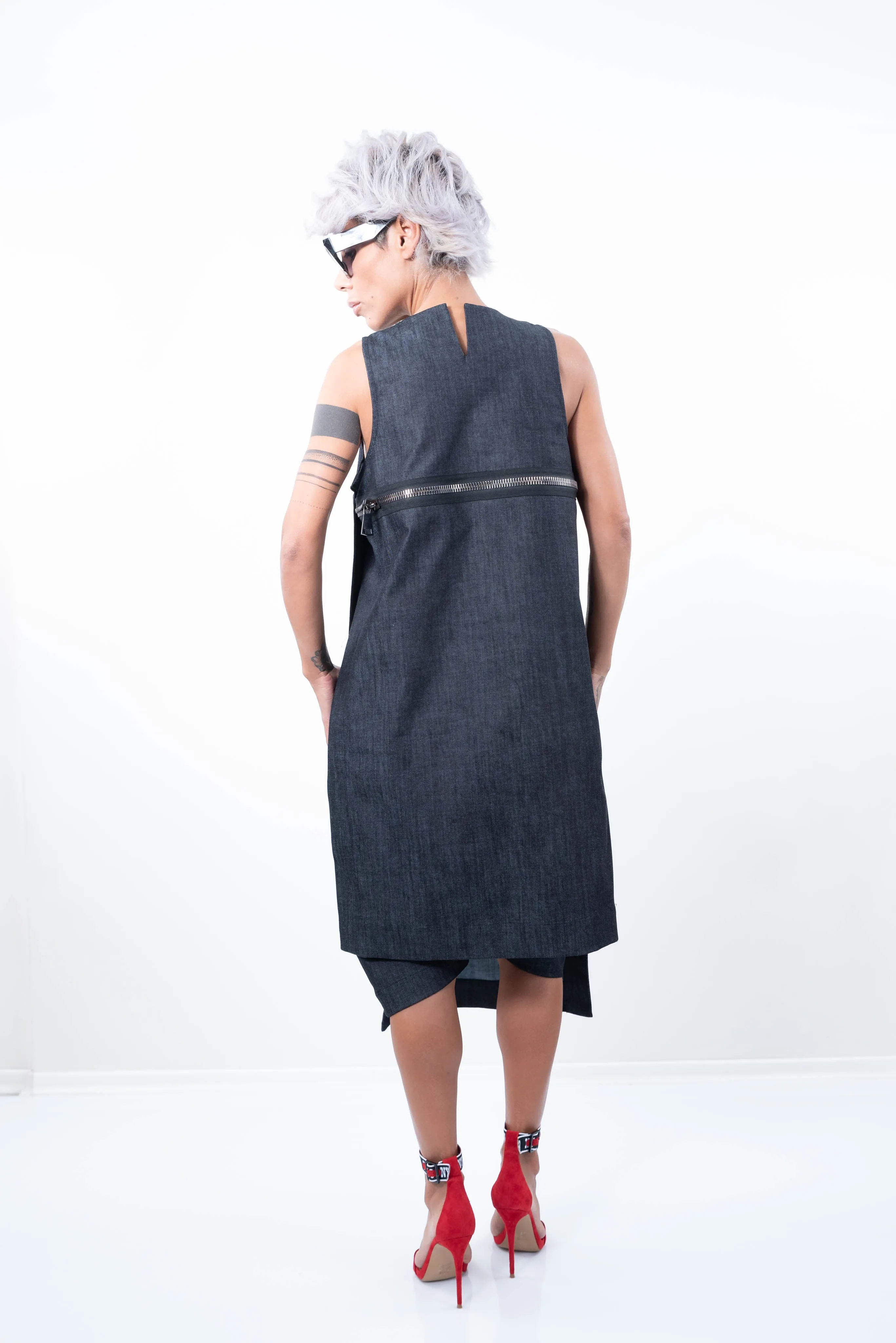 Plus Size Denim Sleeveless Tunic Dress