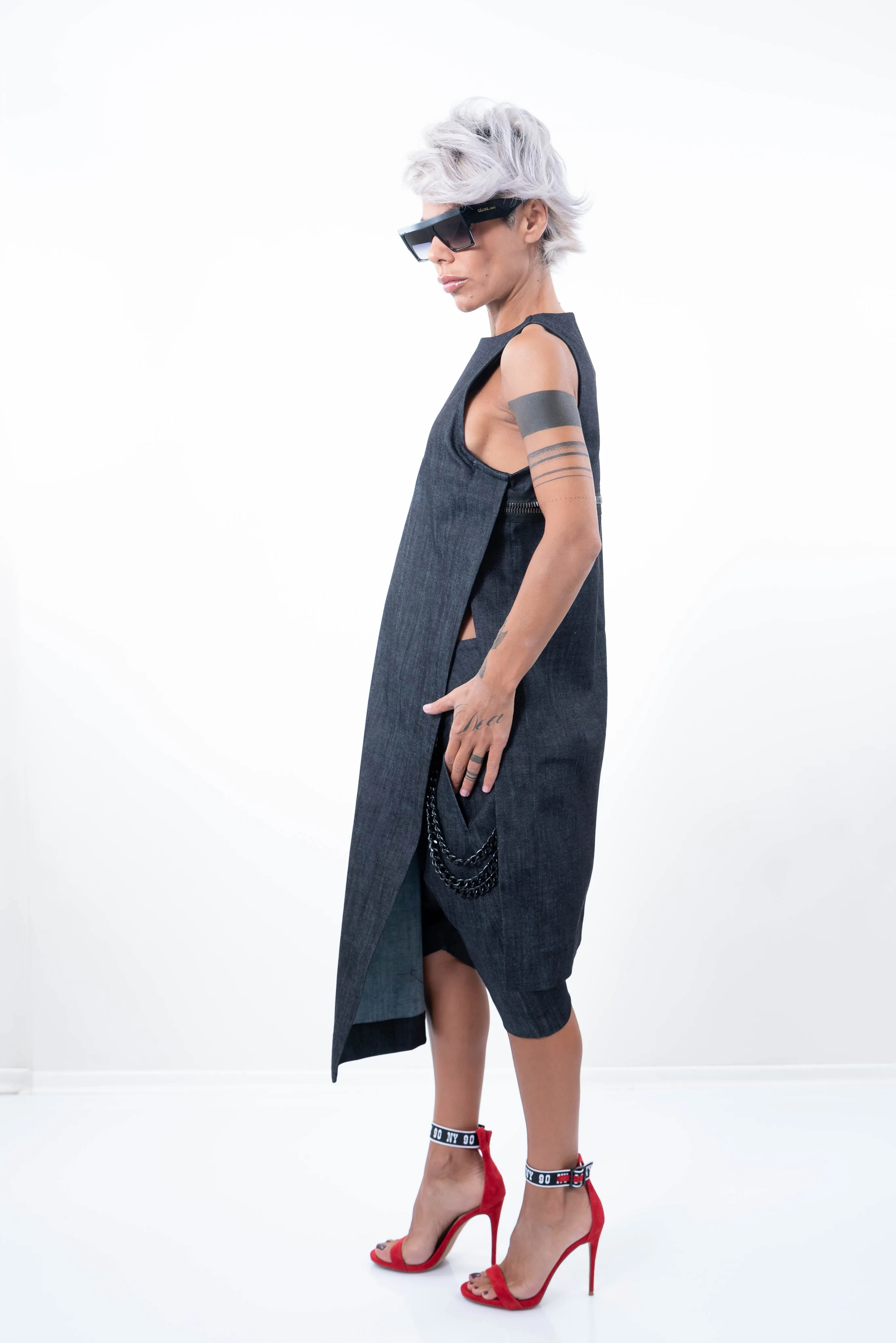 Plus Size Denim Sleeveless Tunic Dress