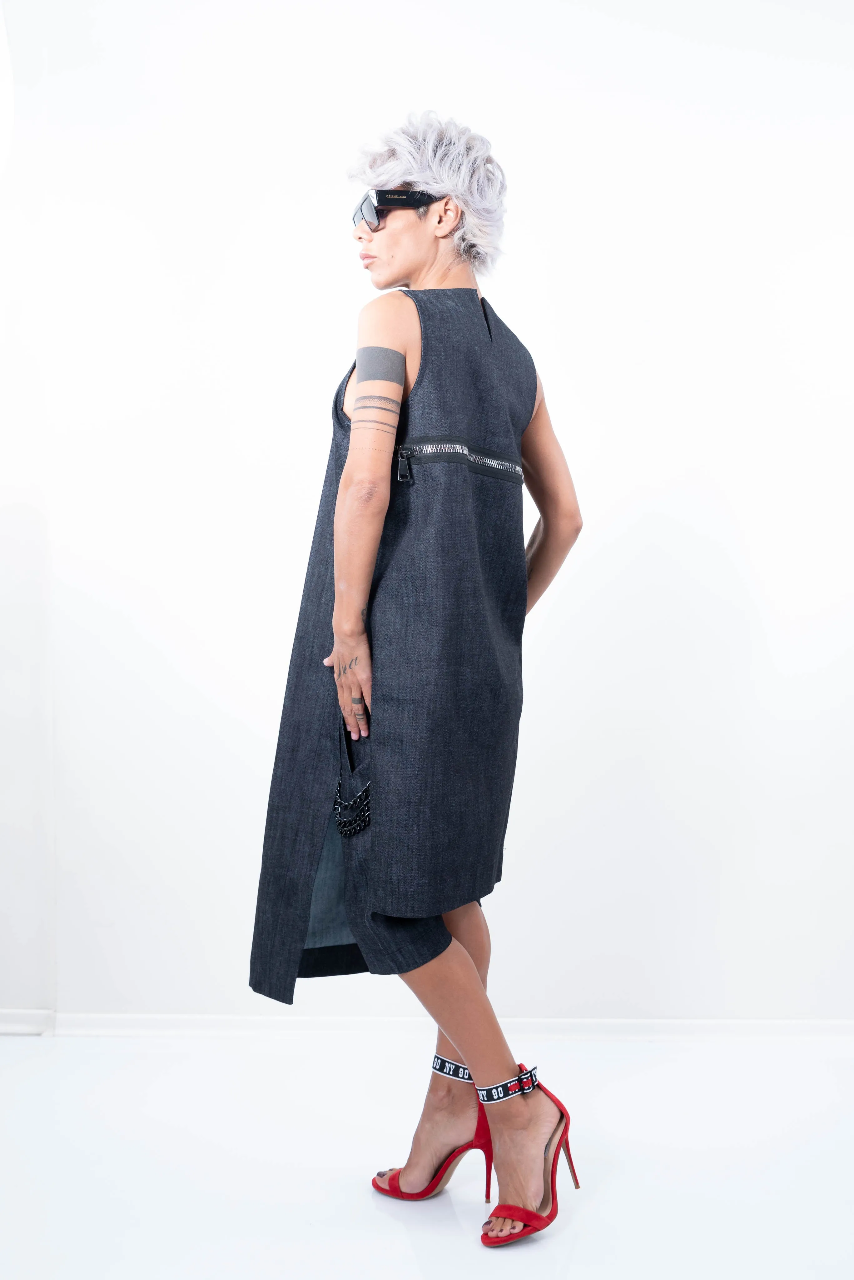 Plus Size Denim Sleeveless Tunic Dress