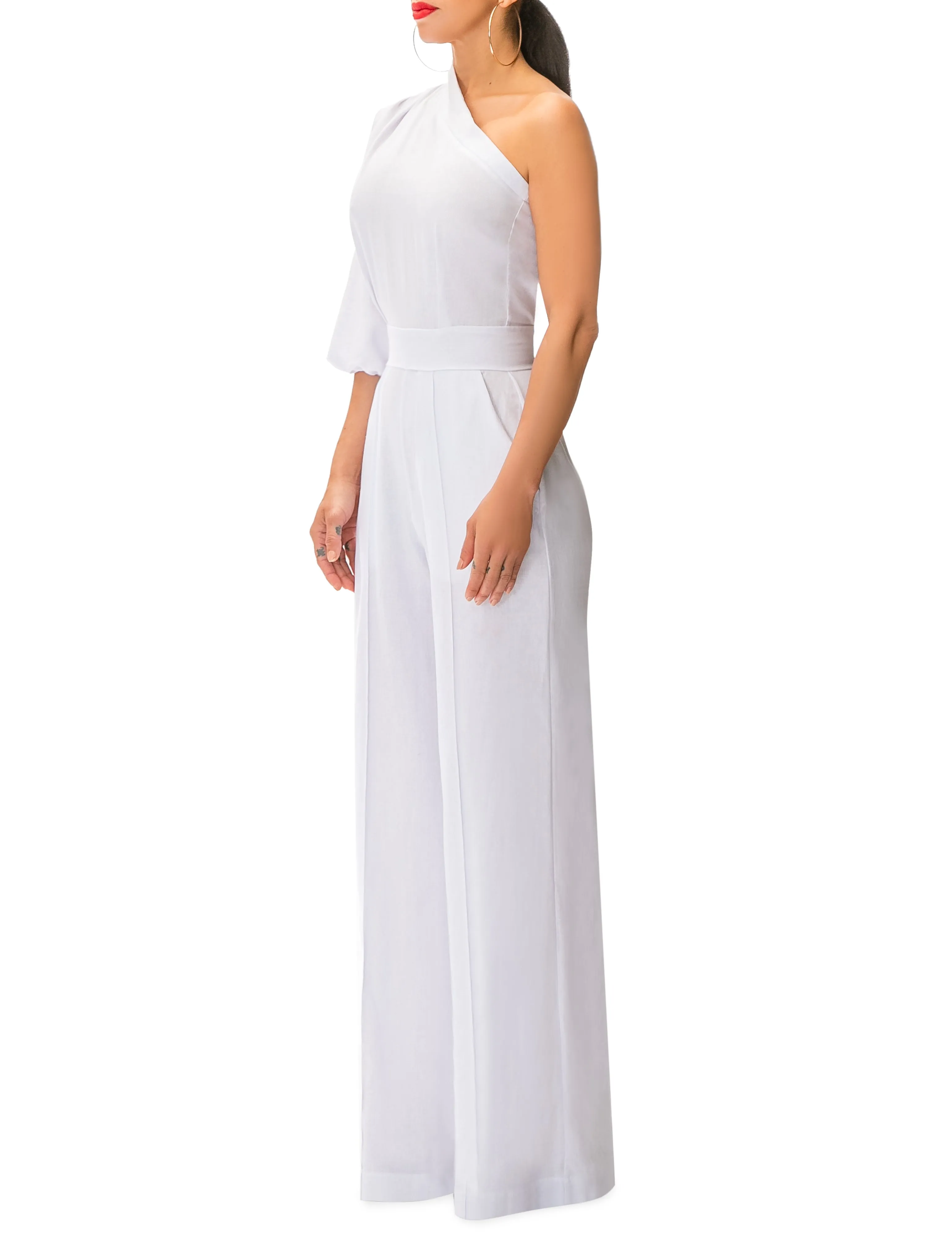 "Montecito" White One Shoulder Jumpsuit