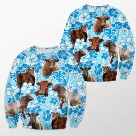 Shorthorn Blue Floral 3D Christmas Sweatshirt, Gift for Cow Lovers
