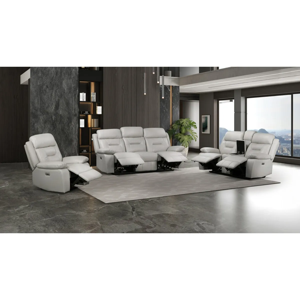 Silver Power Reclining Loveseat with USB Ports & Center Console