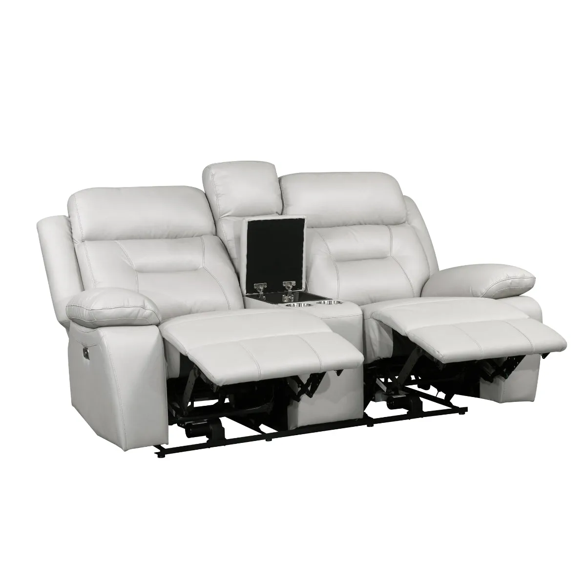 Silver Power Reclining Loveseat with USB Ports & Center Console
