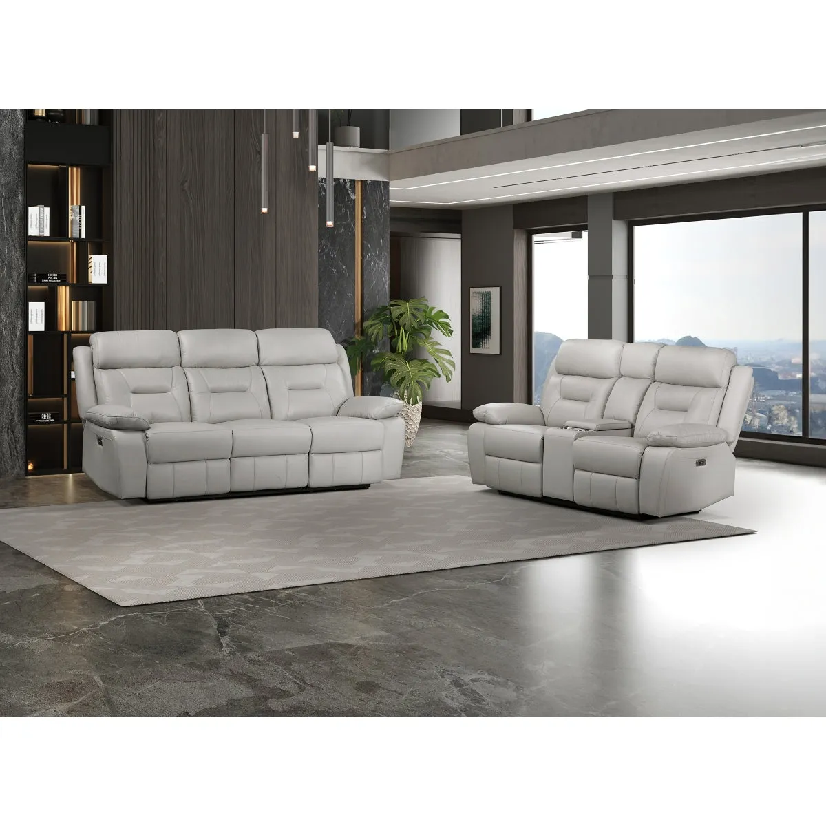 Silver Power Reclining Loveseat with USB Ports & Center Console