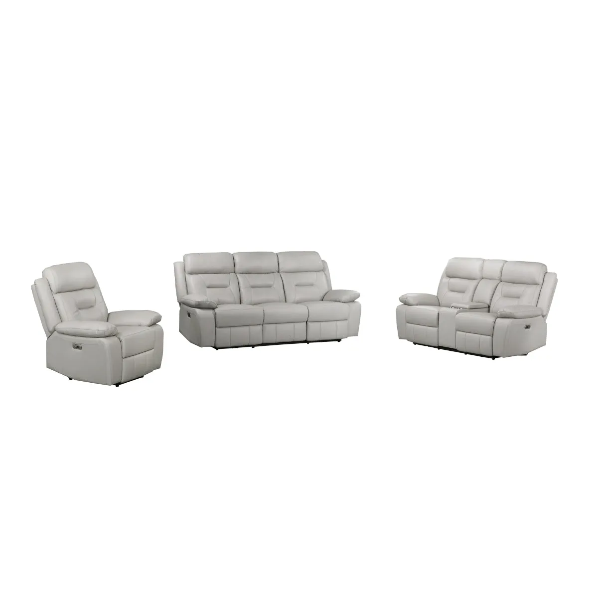 Silver Power Reclining Loveseat with USB Ports & Center Console