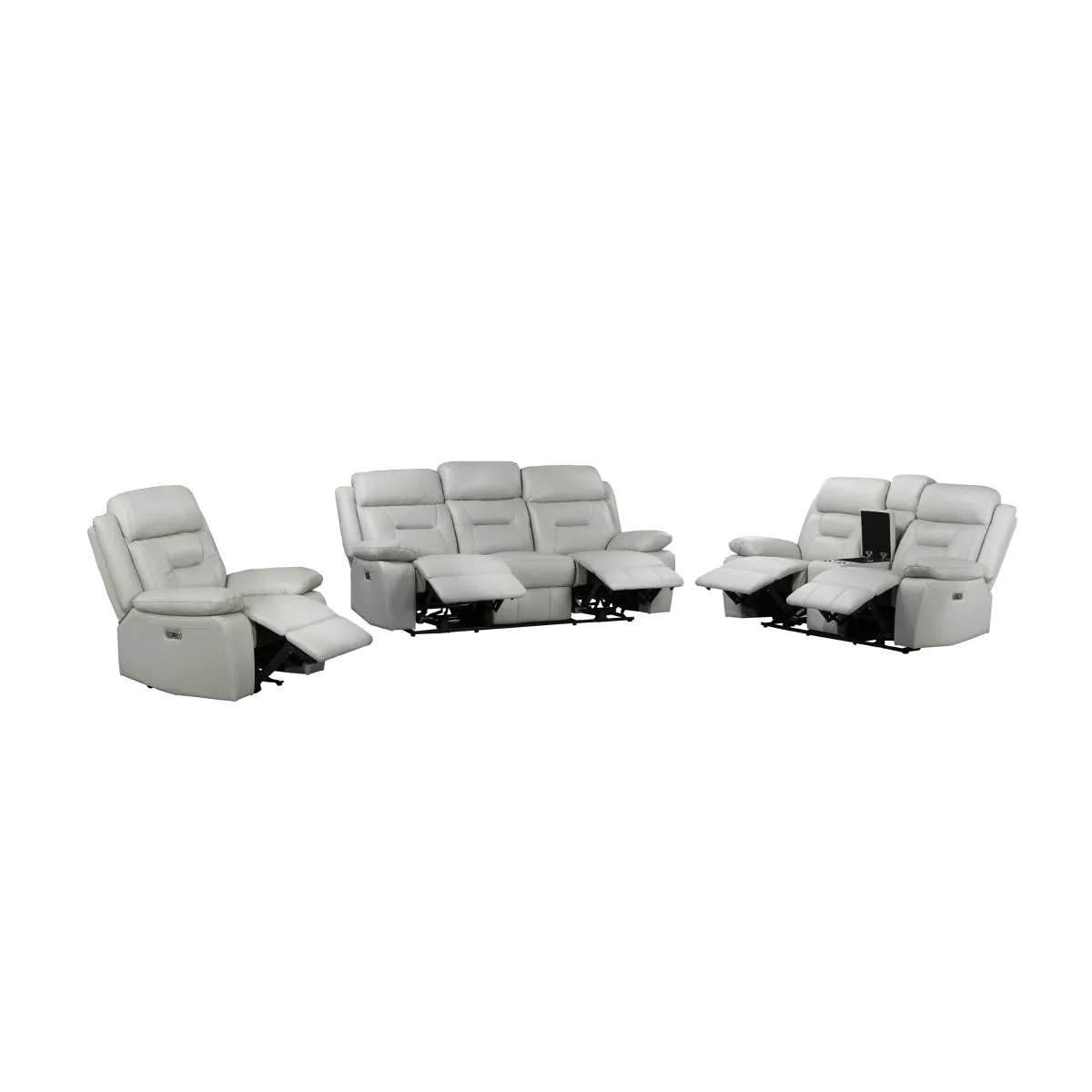 Silver Power Reclining Loveseat with USB Ports & Center Console