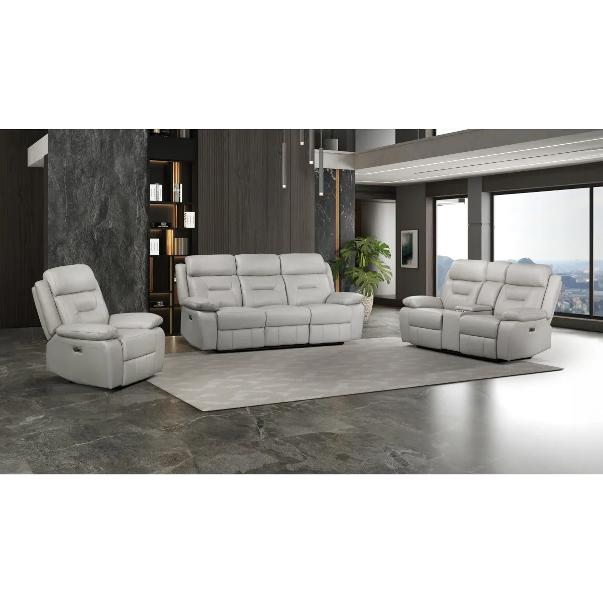 Silver Power Reclining Loveseat with USB Ports & Center Console