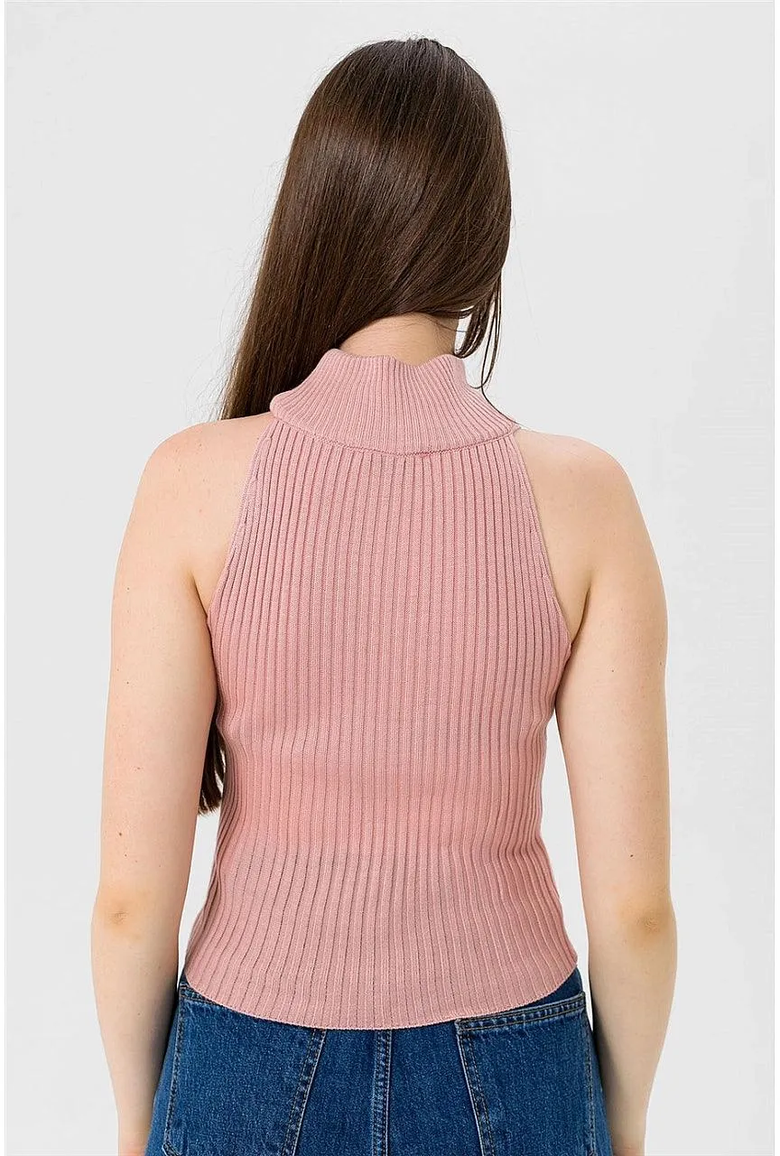 Sleeveless Turtleneck Knitted Cozy Tank Top Sweater