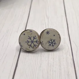 Snowflake Cork and Leather Stud Earrings