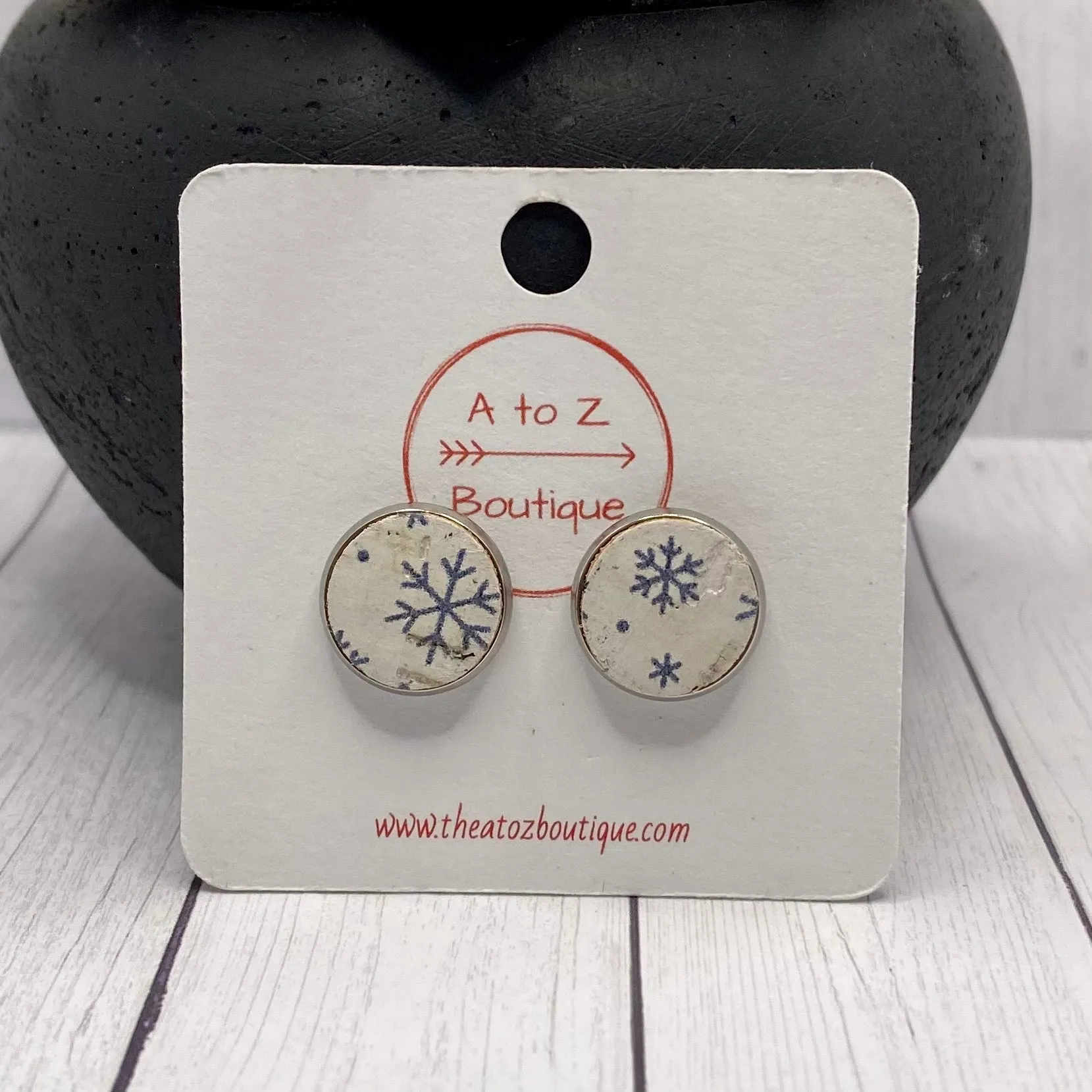 Snowflake Cork and Leather Stud Earrings