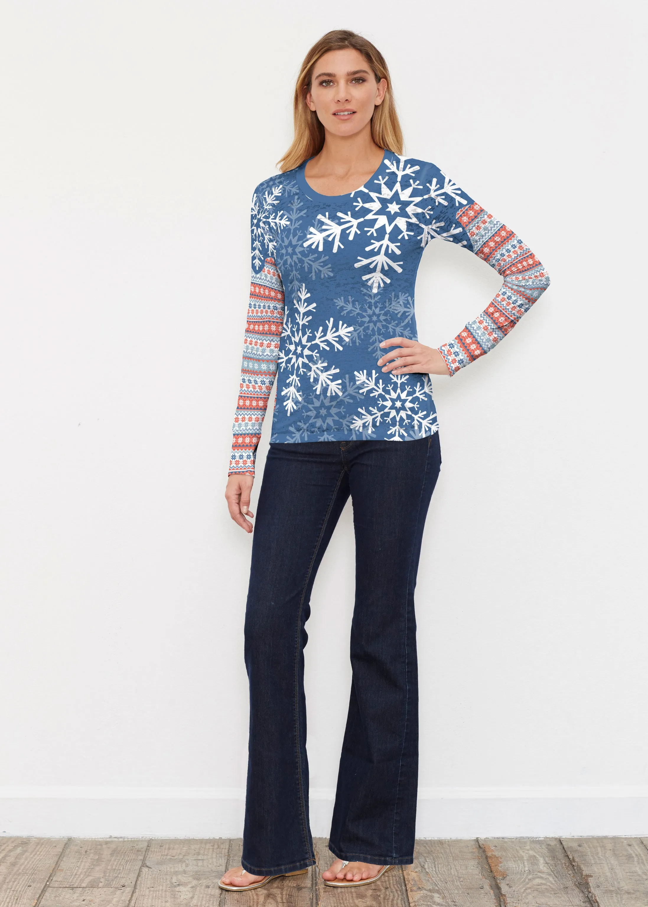 Snowflake Navy (13347) ~ Thermal Long Sleeve Crew Shirt
