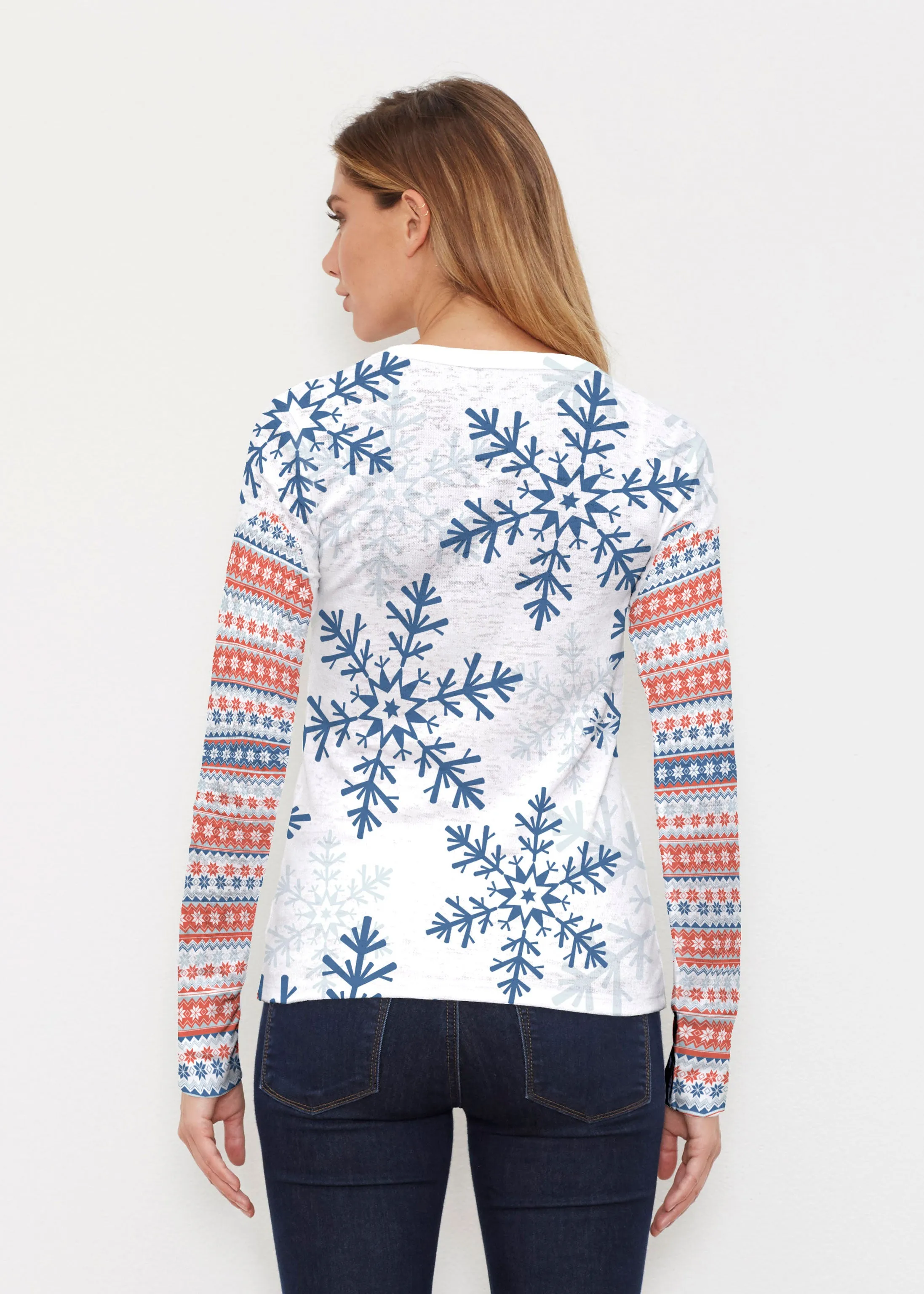 Snowflake Navy (13347) ~ Thermal Long Sleeve Crew Shirt