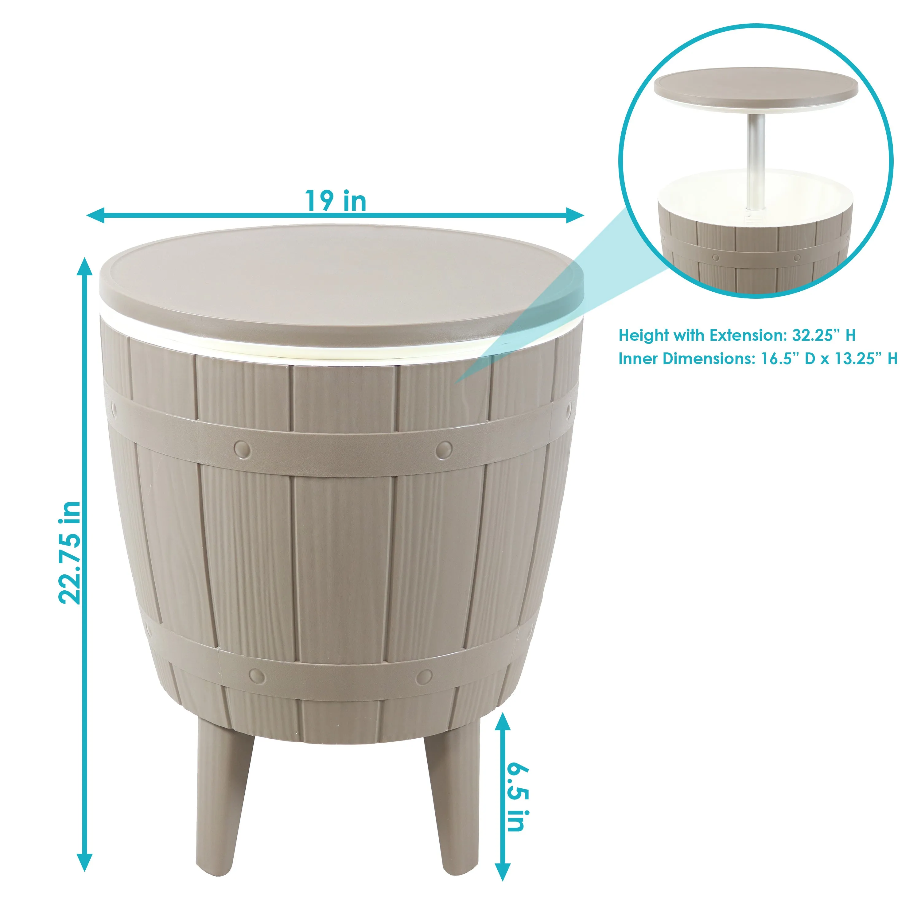 Sunnydaze 3-in-1 Faux Wood Outdoor Bar Table with Cooler - Driftwood