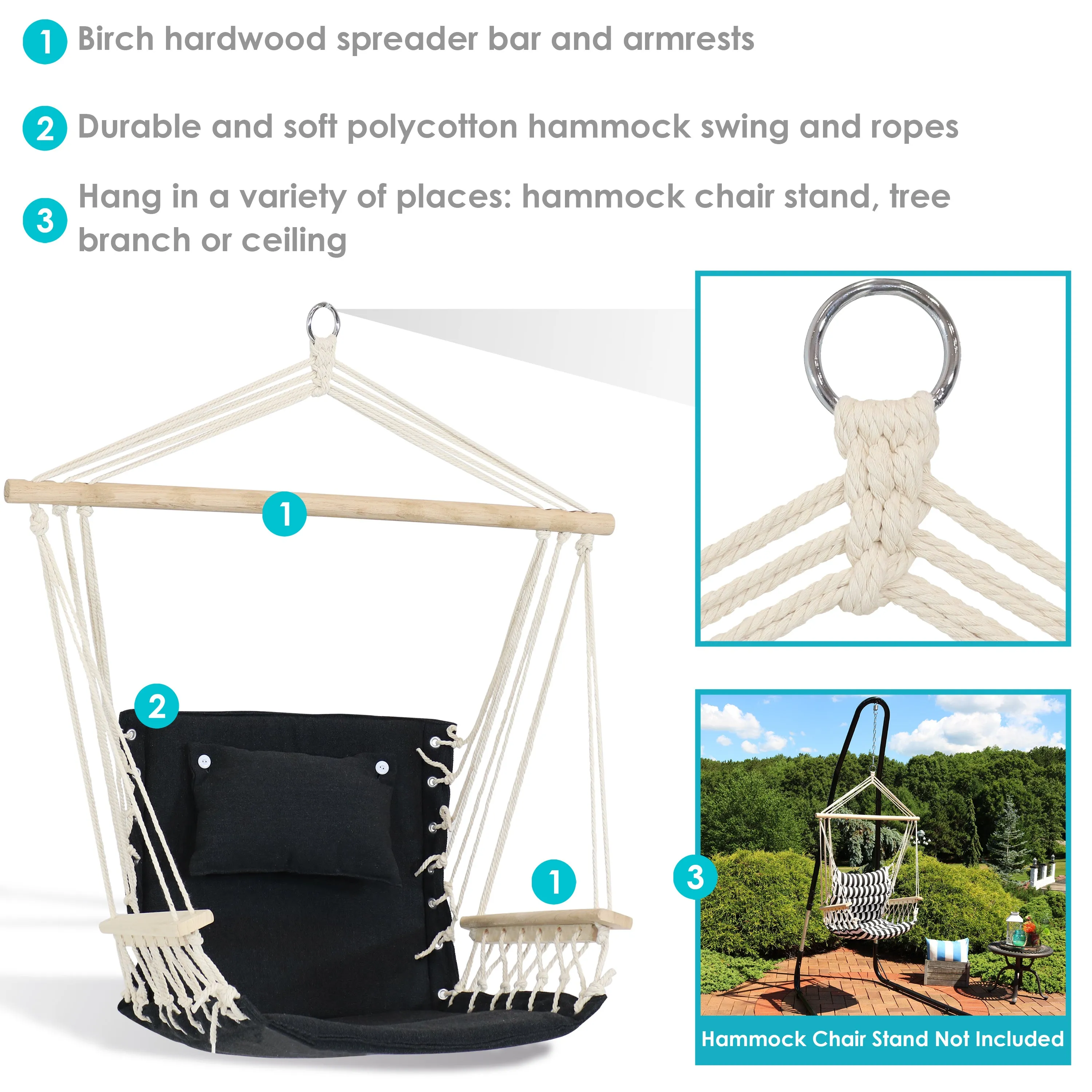 Sunnydaze Outdoor Polycotton Hammock Chair with Armrests - Storm
