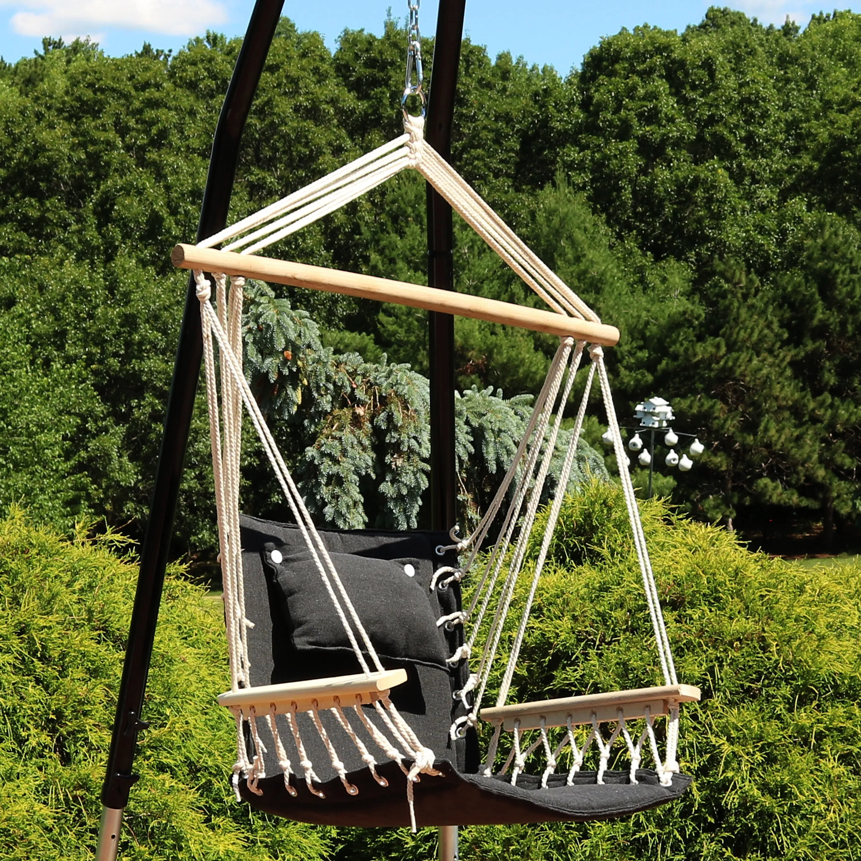 Sunnydaze Outdoor Polycotton Hammock Chair with Armrests - Storm