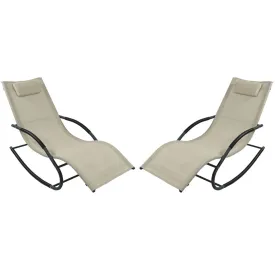 Sunnydaze Rocking Wave Lounger with Pillow - Beige