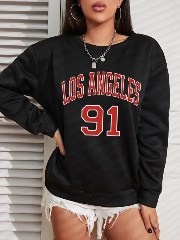 SXV  'Los Angeles 91’ Printed Cool Aesthetic Drop Shoulder Oversized Sweatshirt