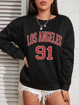 SXV  'Los Angeles 91’ Printed Cool Aesthetic Drop Shoulder Oversized Sweatshirt