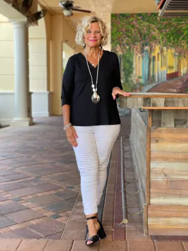 TAILORED BLACK SLEEVE V TOP
