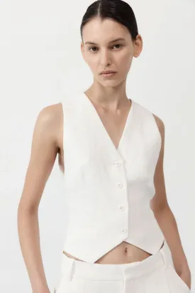 Tailored Linen Vest - Ivory