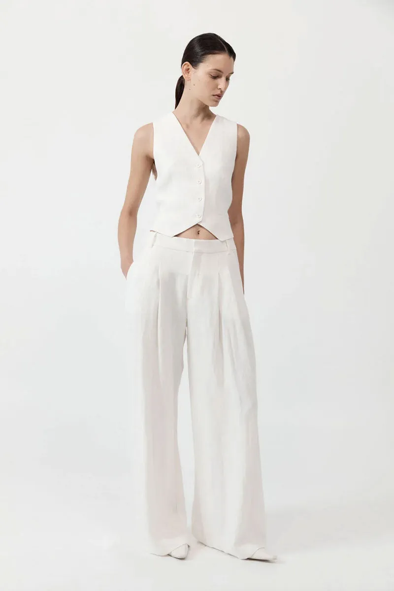 Tailored Linen Vest - Ivory