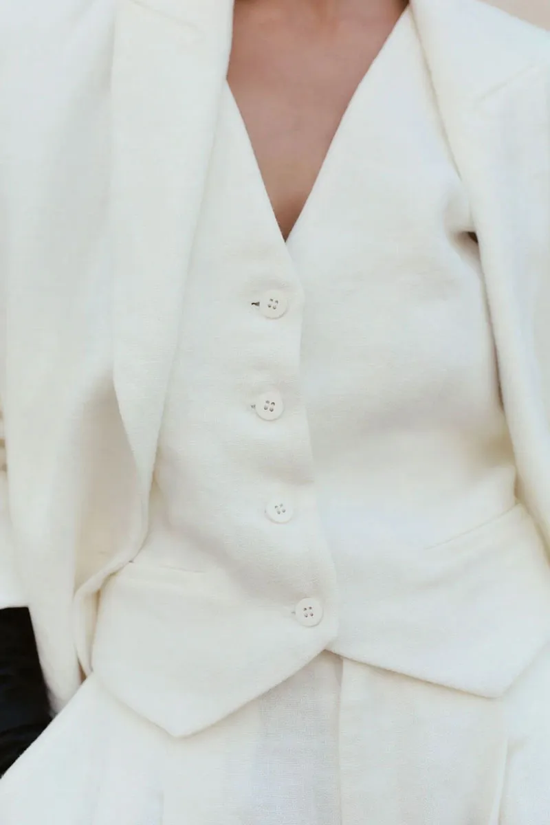 Tailored Linen Vest - Ivory