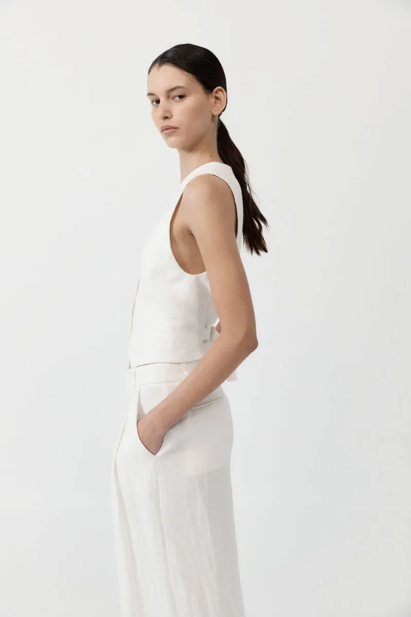 Tailored Linen Vest - Ivory