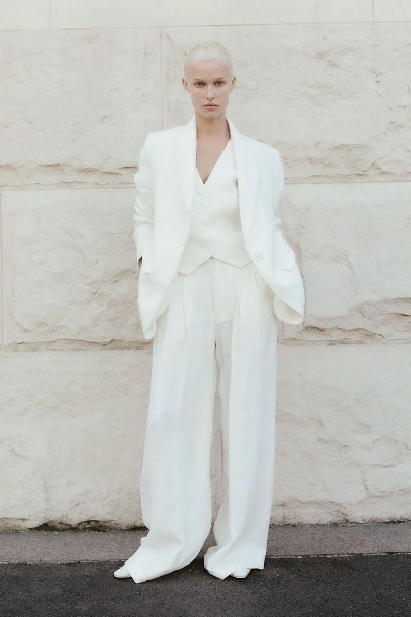 Tailored Linen Vest - Ivory