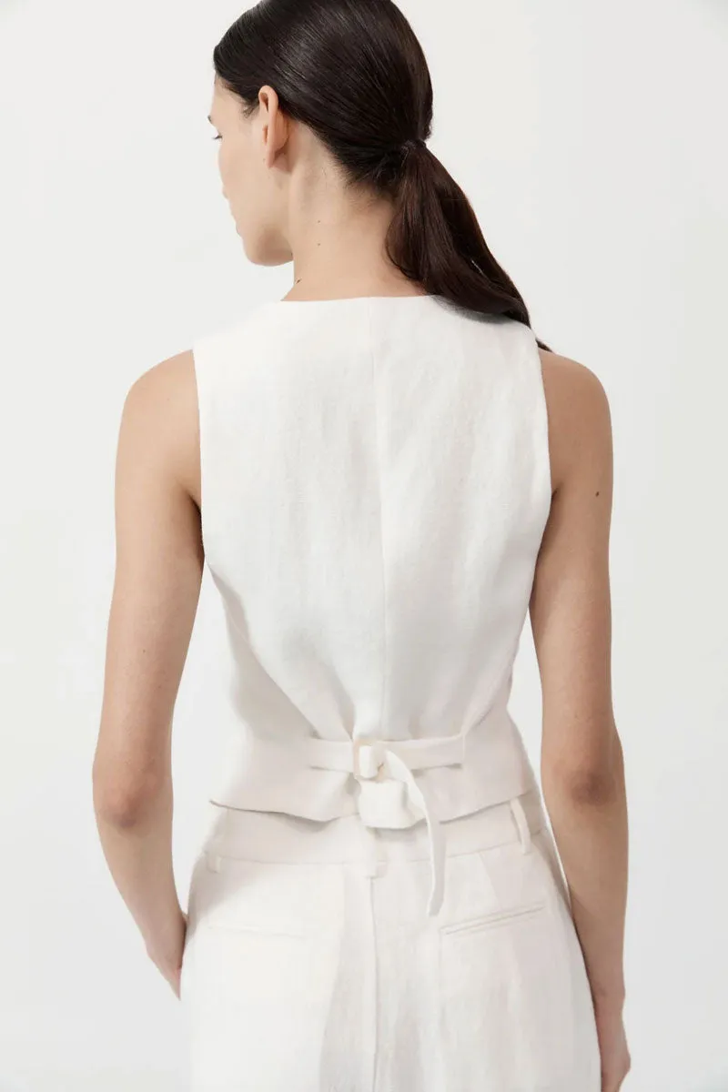 Tailored Linen Vest - Ivory